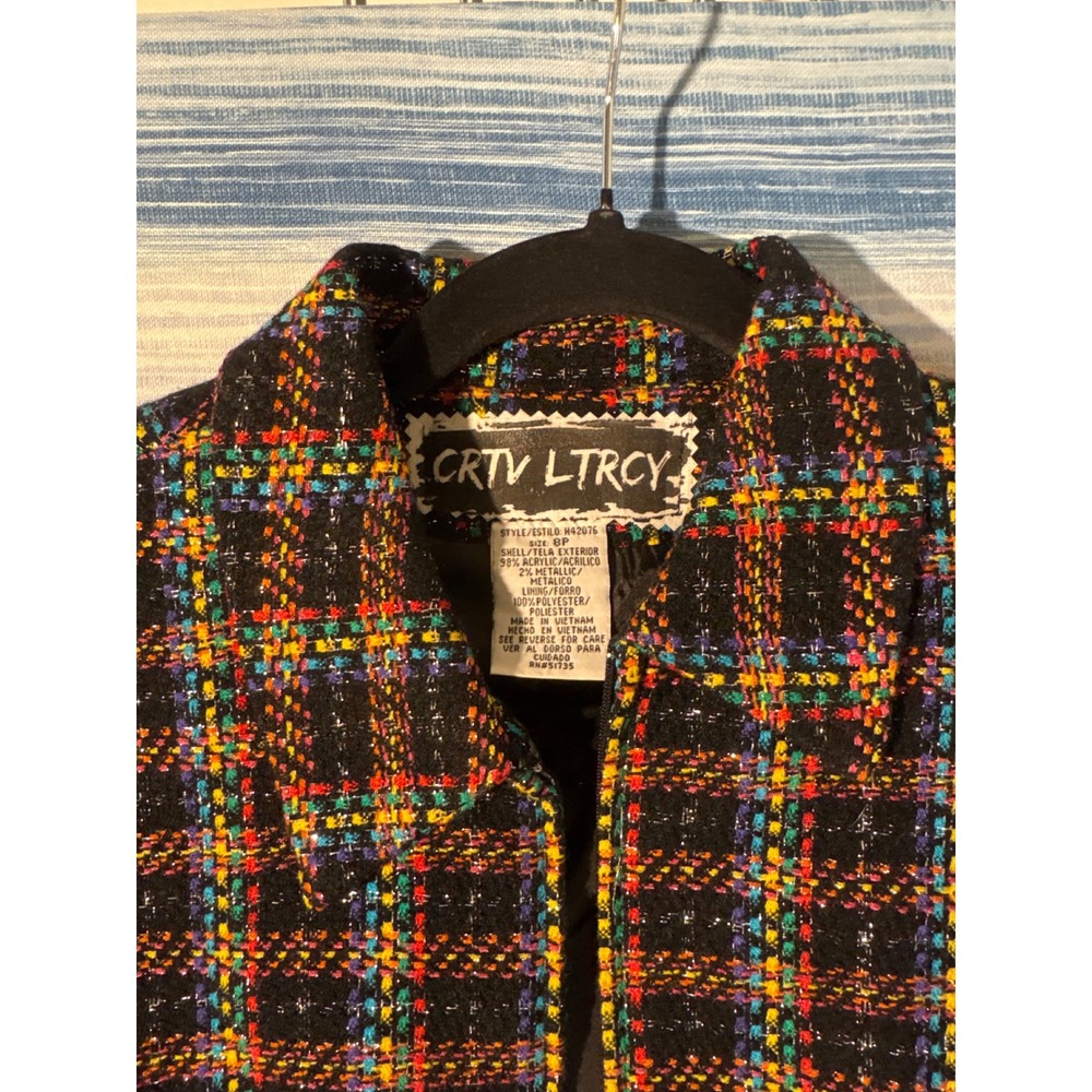 Upcycled Rainbow Tweed Jacket Unicorn Applique I Ride With Pride Womens 8 Petite - Picture 4 of 7